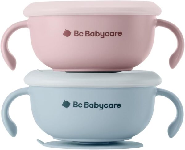 bc babycare 2 Pack 3-in-1 Baby Bowls with Ergonomic Handle, Spill-Proof Toddler
